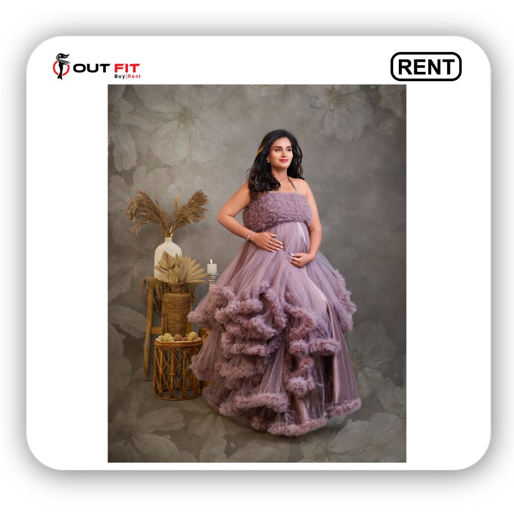 puffy frills maternity photoshoot dress on rent in bangalore