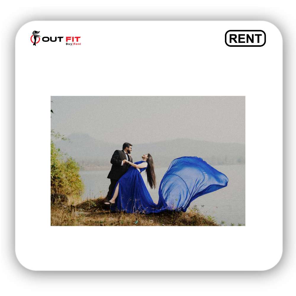 royal blue trail Gown On Rent For Pre Wedding Shoot in bangalore