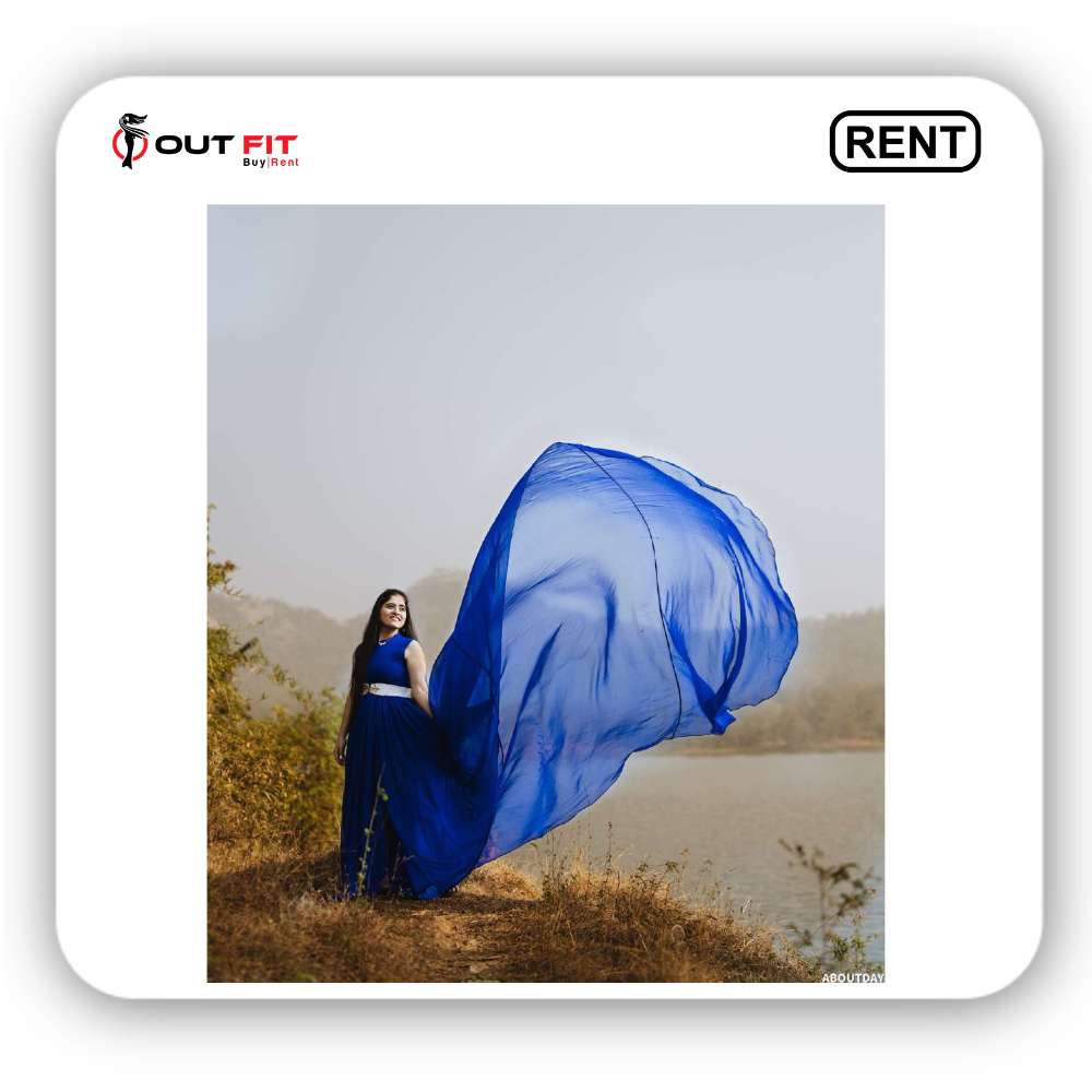 royal blue trail Gown On Rent For Pre Wedding Shoot in bangalore