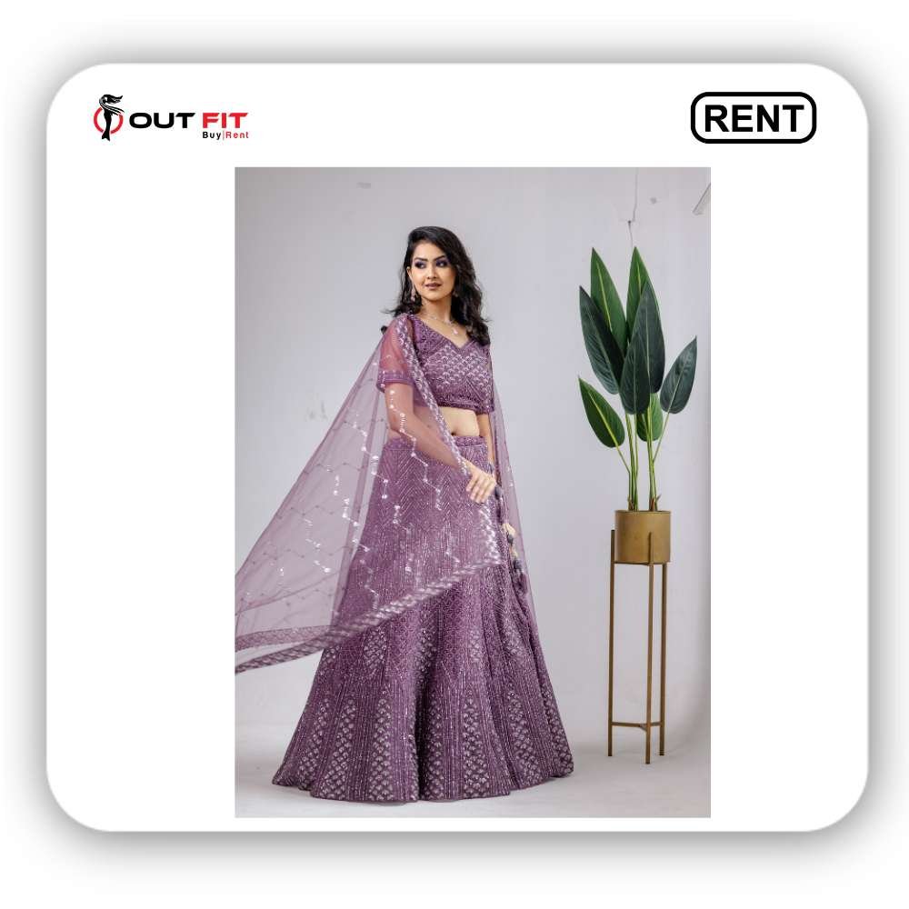 Purple Sabyasachi Bridal Lehenga Choli on rent in bangalore Purple Sabyasachi Bridal Lehenga Choli on Rent in Bangalore – Outfit Rental Shop