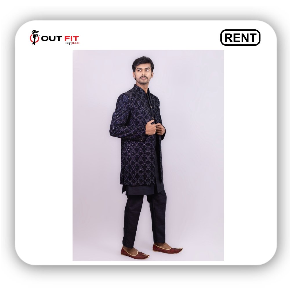 DARK BLUE VELVET INDOWESTERN EMBROIDERED IN RESHAM WORK (3)