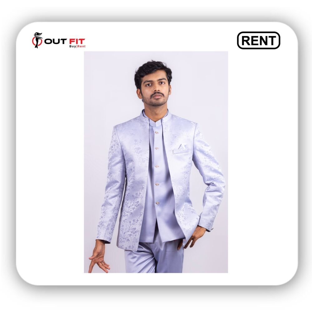Digital Printed Art Silk Jacket Style Sherwani in Light Purple on Rent Bangalore (2) Digital Printed Art Silk Jacket Style Sherwani in Light Purple on Rent Bangalore