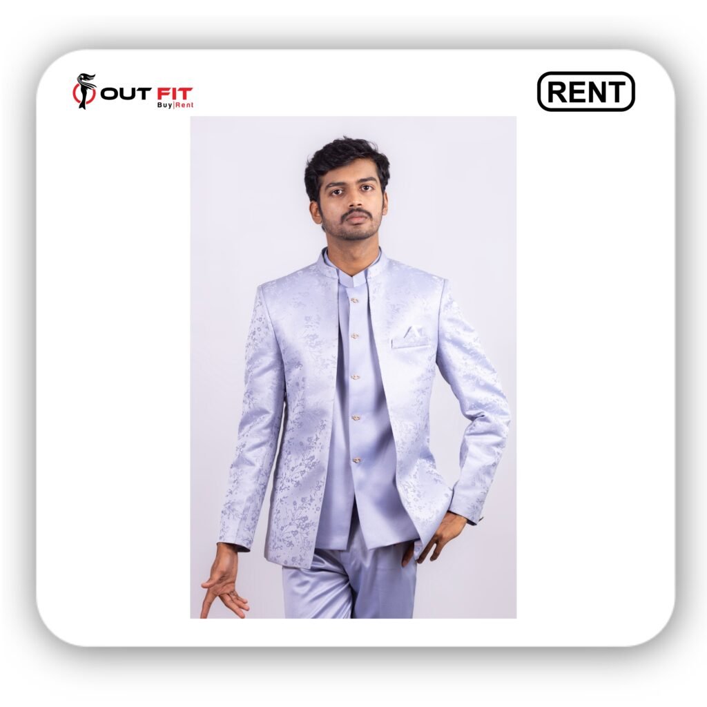 Digital Printed Art Silk Jacket Style Sherwani in Light Purple on Rent Bangalore