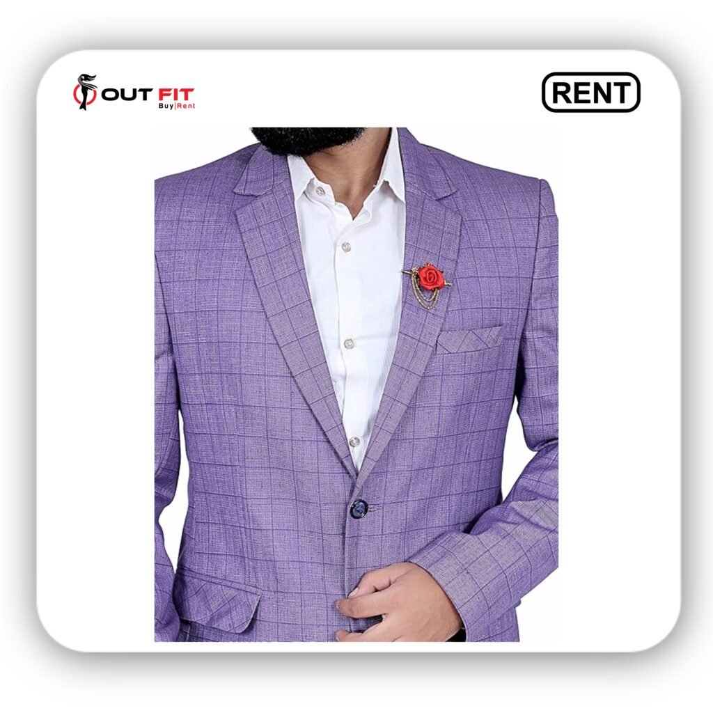 Light Purple Slim Fit Checkered Blazer on Rent in Bangalore (2)