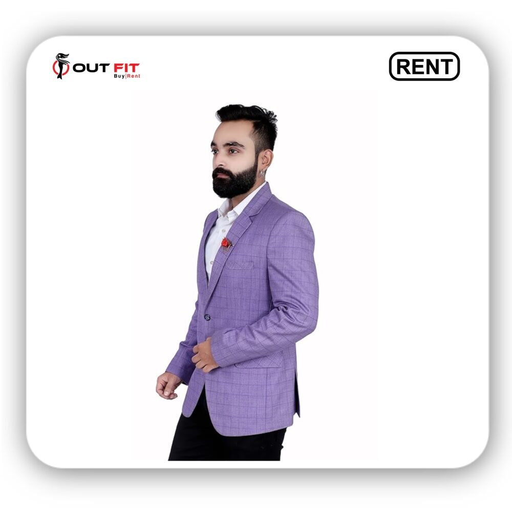 Light Purple Slim Fit Checkered Blazer on Rent in Bangalore (3) Light Purple Slim Fit Checkered Blazer on Rent in Bangalore (3)
