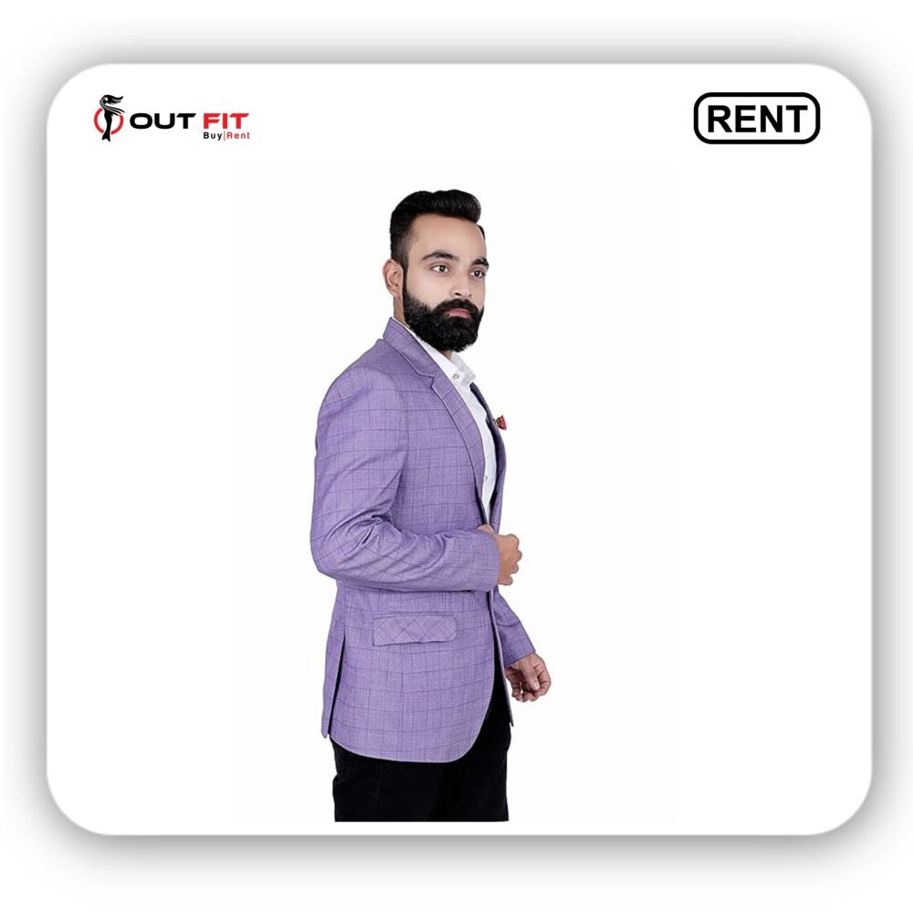 Light Purple Slim Fit Checkered Blazer on Rent in Bangalore (4) Light Purple Slim Fit Checkered Blazer on Rent in Bangalore (4)