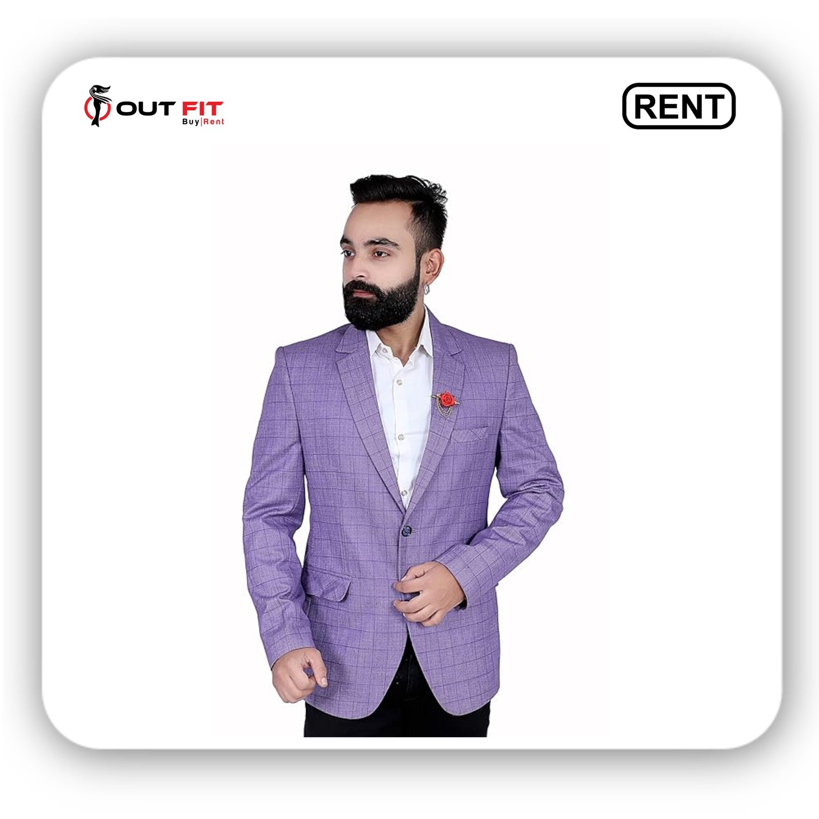 Light Purple Slim Fit Checkered Blazer On Rent in Bangalore – Book Now!