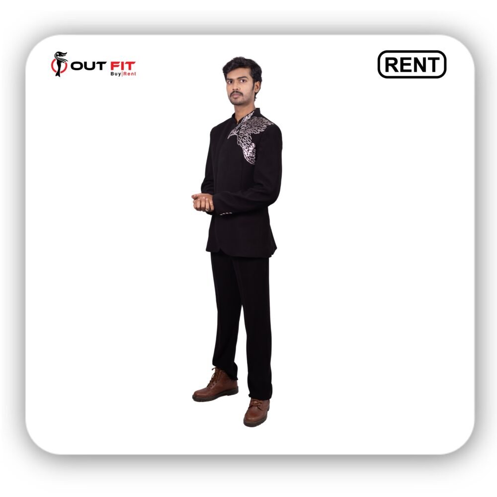 Men's Exclusive Black Handcrafted Stylish Jodhpuri Set On Rent in Bangalore (2) Men's Exclusive Black Handcrafted Stylish Jodhpuri Set On Rent in Bangalore
