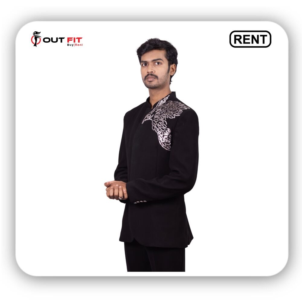 Men's Exclusive Black Handcrafted Stylish Jodhpuri Set On Rent in Bangalore (3) Men's Exclusive Black Handcrafted Stylish Jodhpuri Set On Rent in Bangalore