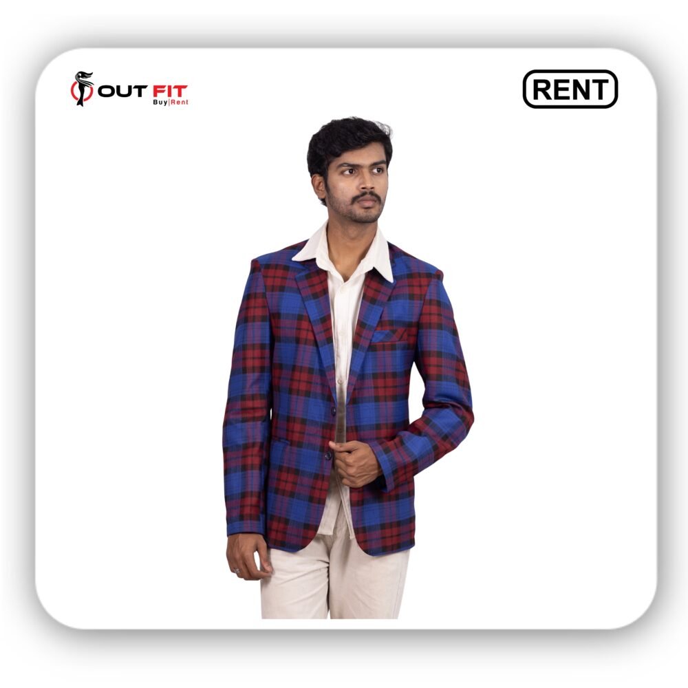 Navy Blue with Wine Check Blazer On Rent in Bangalore