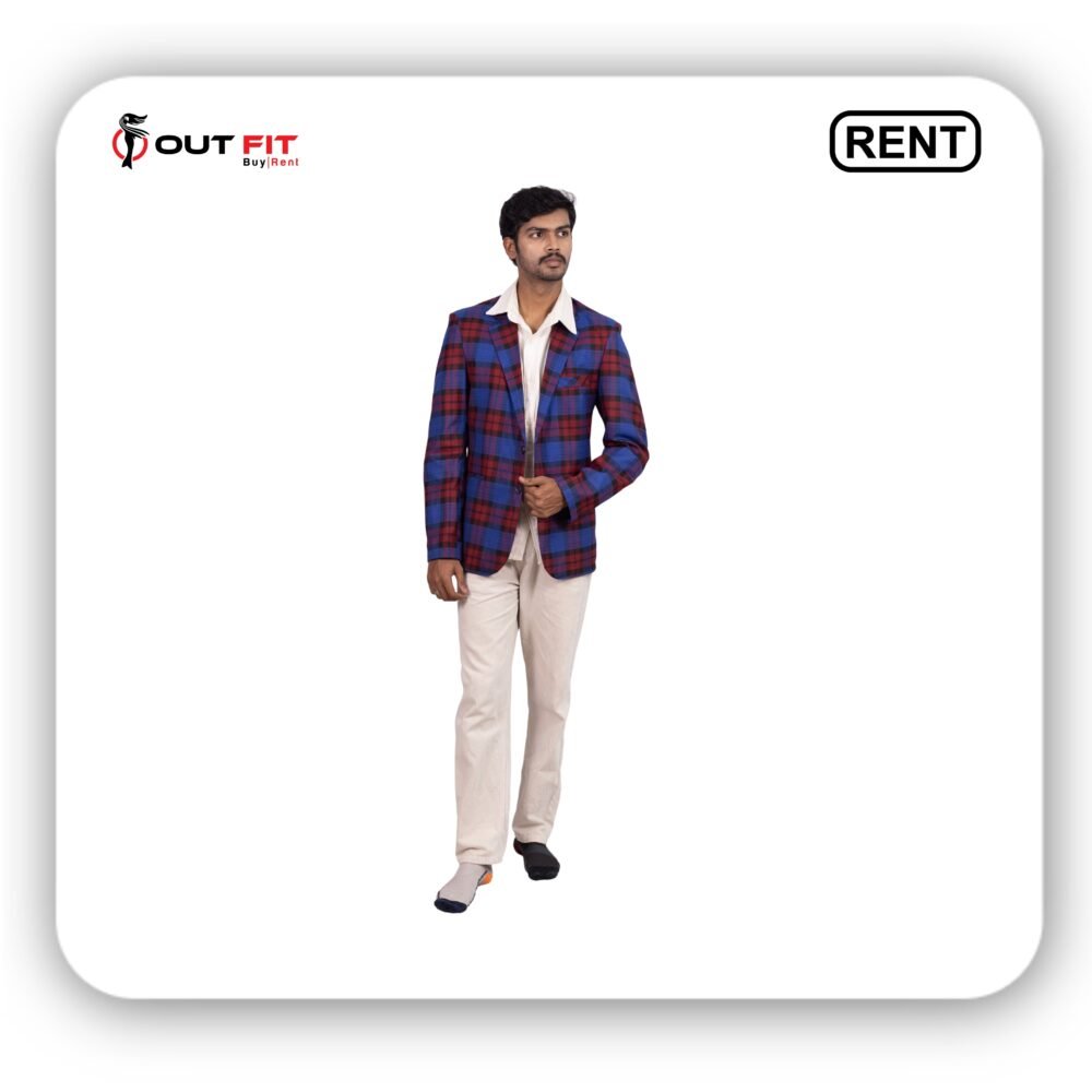 Navy Blue with Wine Check Blazer On Rent in Bangalore