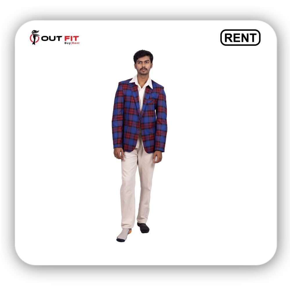 Navy Blue with Wine Check Blazer On Rent in Bangalore