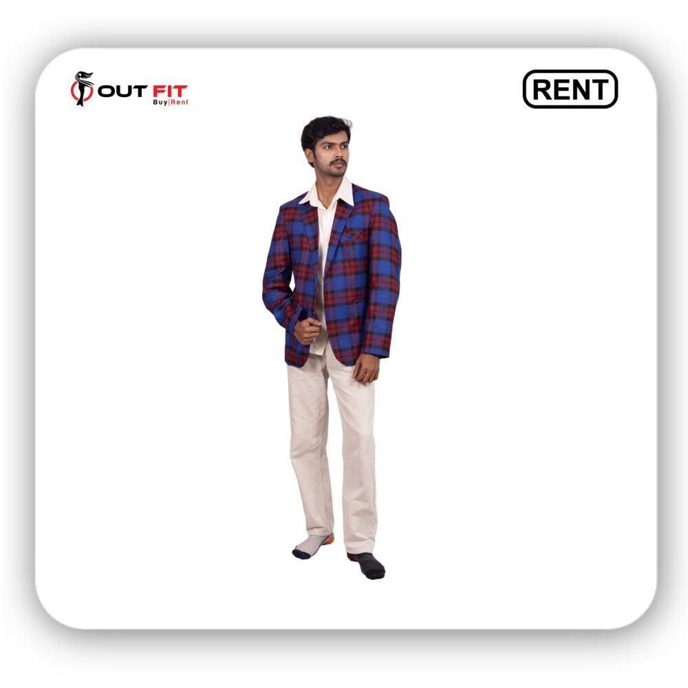 Navy Blue with Wine Check Blazer On Rent in Bangalore