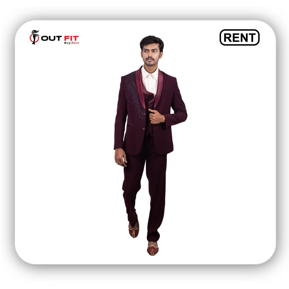 Elegant Wine Embroidered Designer Outfit on Rent in Bangalore