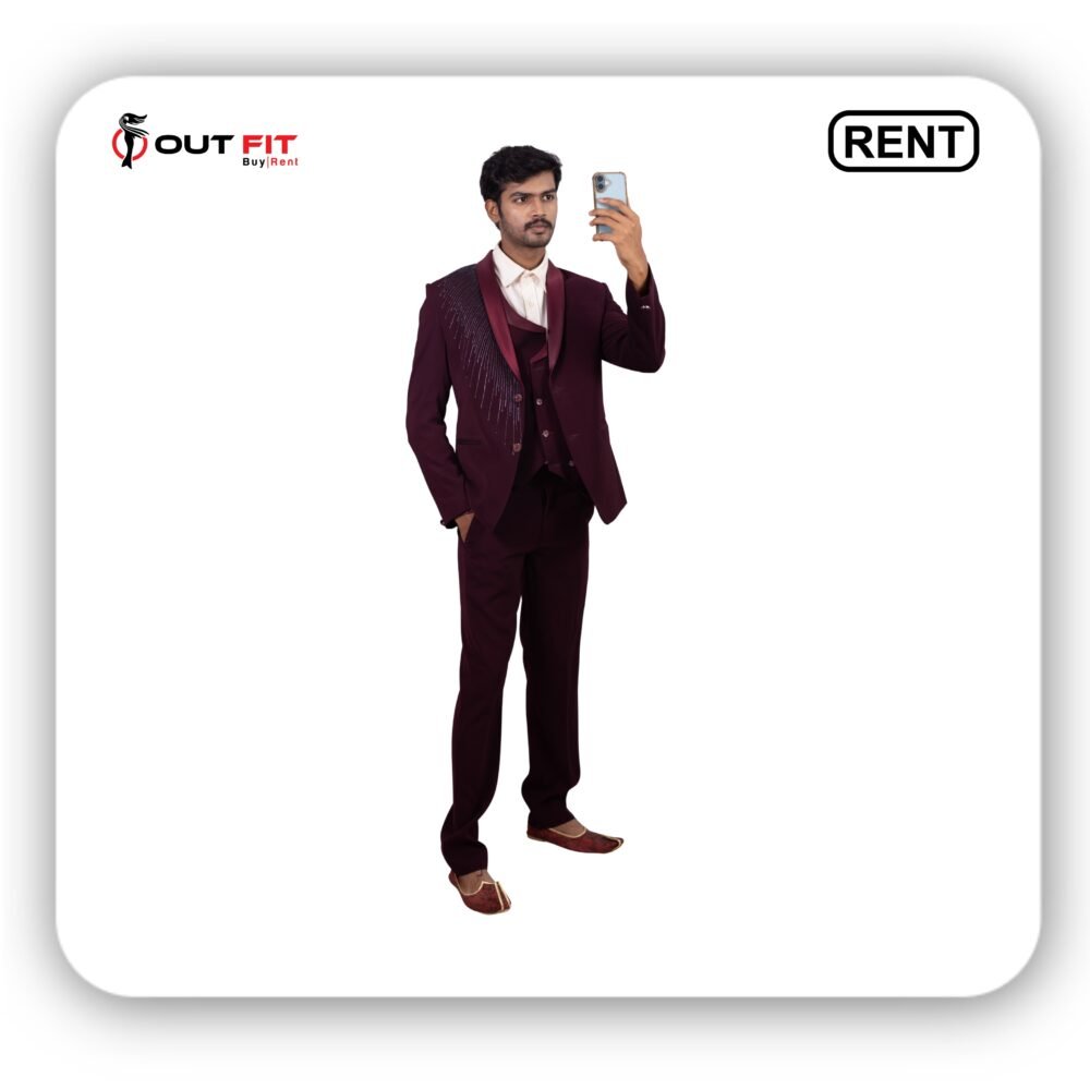 Elegant Wine Embroidered Designer Outfit on Rent in Bangalore