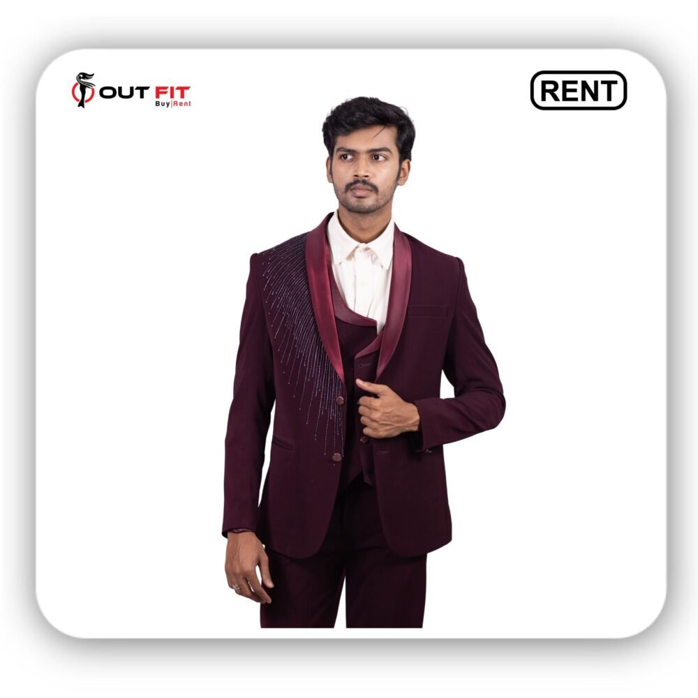 Outfit Rental Shop Bangalore_ Rent a Wine Embroidered Designer Outfit in Bangalore (3) Elegant Wine Embroidered Designer Outfit on Rent in Bangalore
