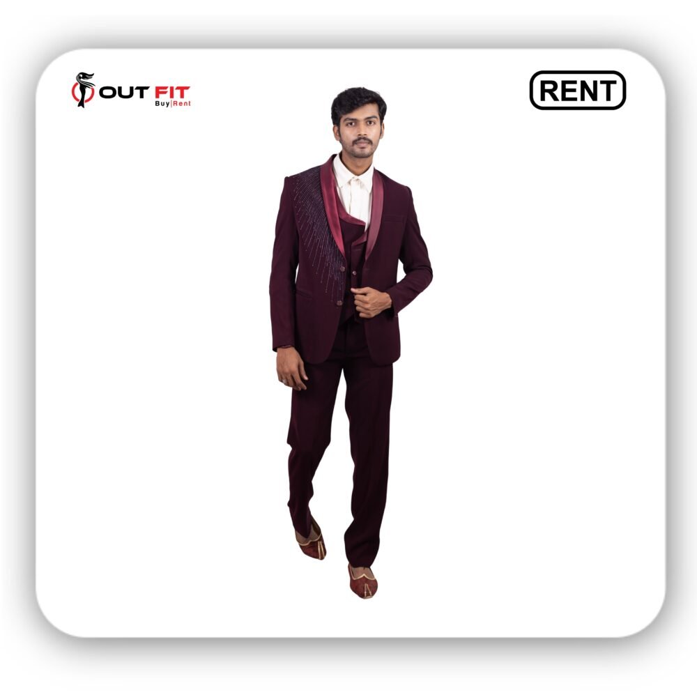 Elegant Wine Embroidered Designer Outfit on Rent in Bangalore