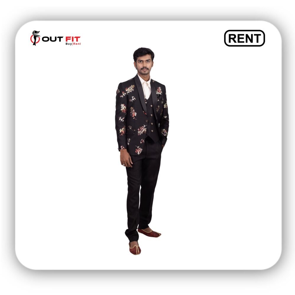 Printed Black Tuxedos On Rent in Bangalore Printed Black Tuxedos On Rent in Bangalore