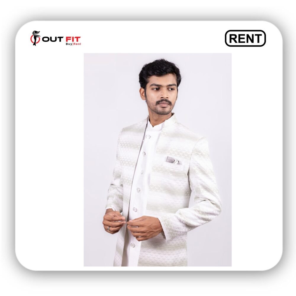 White Embroidered Indo Western Sherwani Set On Rent in Bangalore (2)