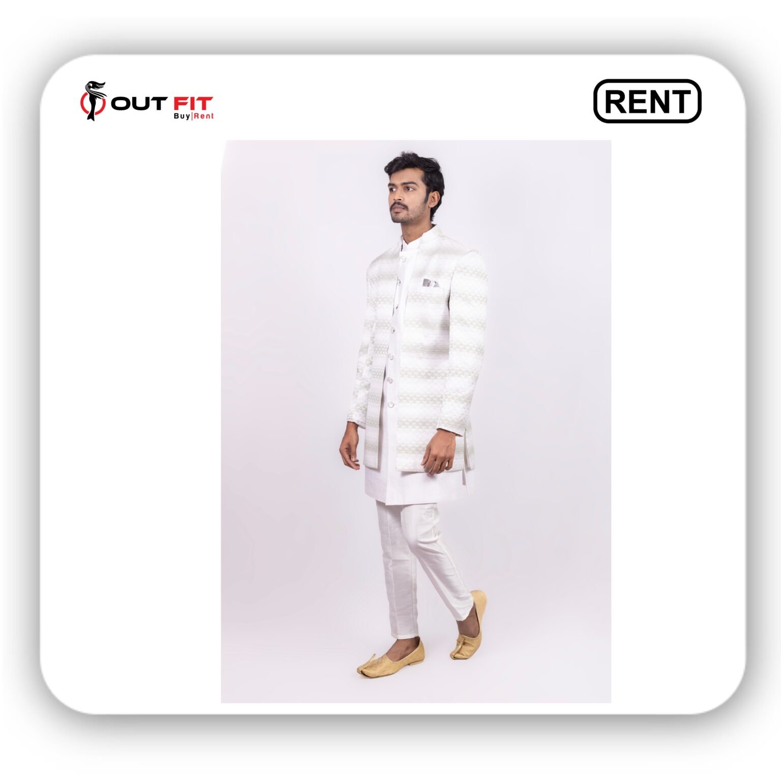 Rent White Embroidered Indo Western Sherwani Set in Bangalore