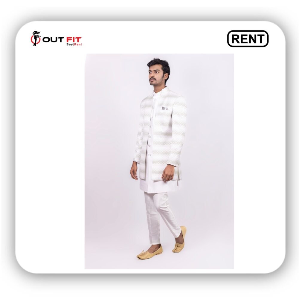 White Embroidered Indo Western Sherwani Set On Rent in Bangalore (4)