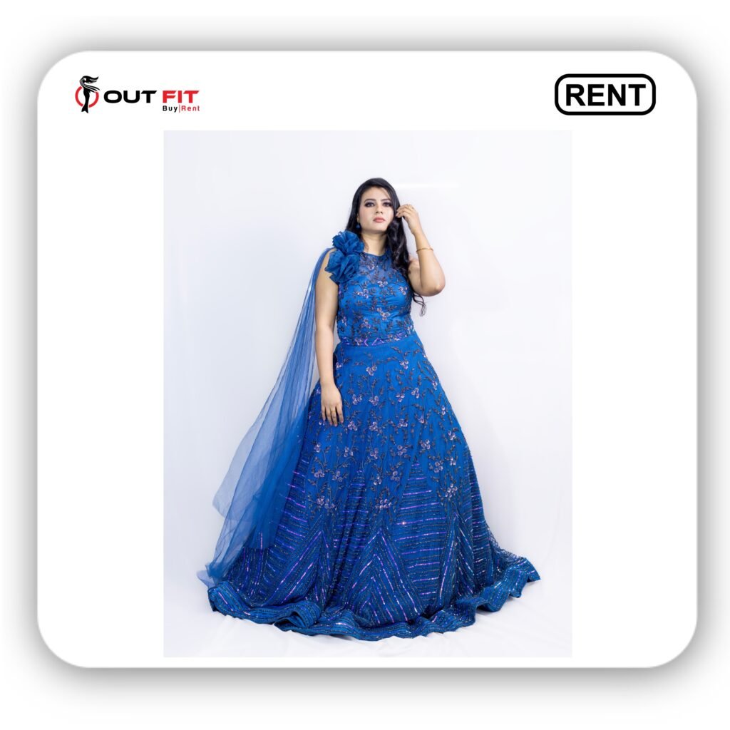 blue net sequins stones embroidery and work gown rent bangalore Blue Net Sequins Gown for Rent in Bangalore: Your Dream Outfit