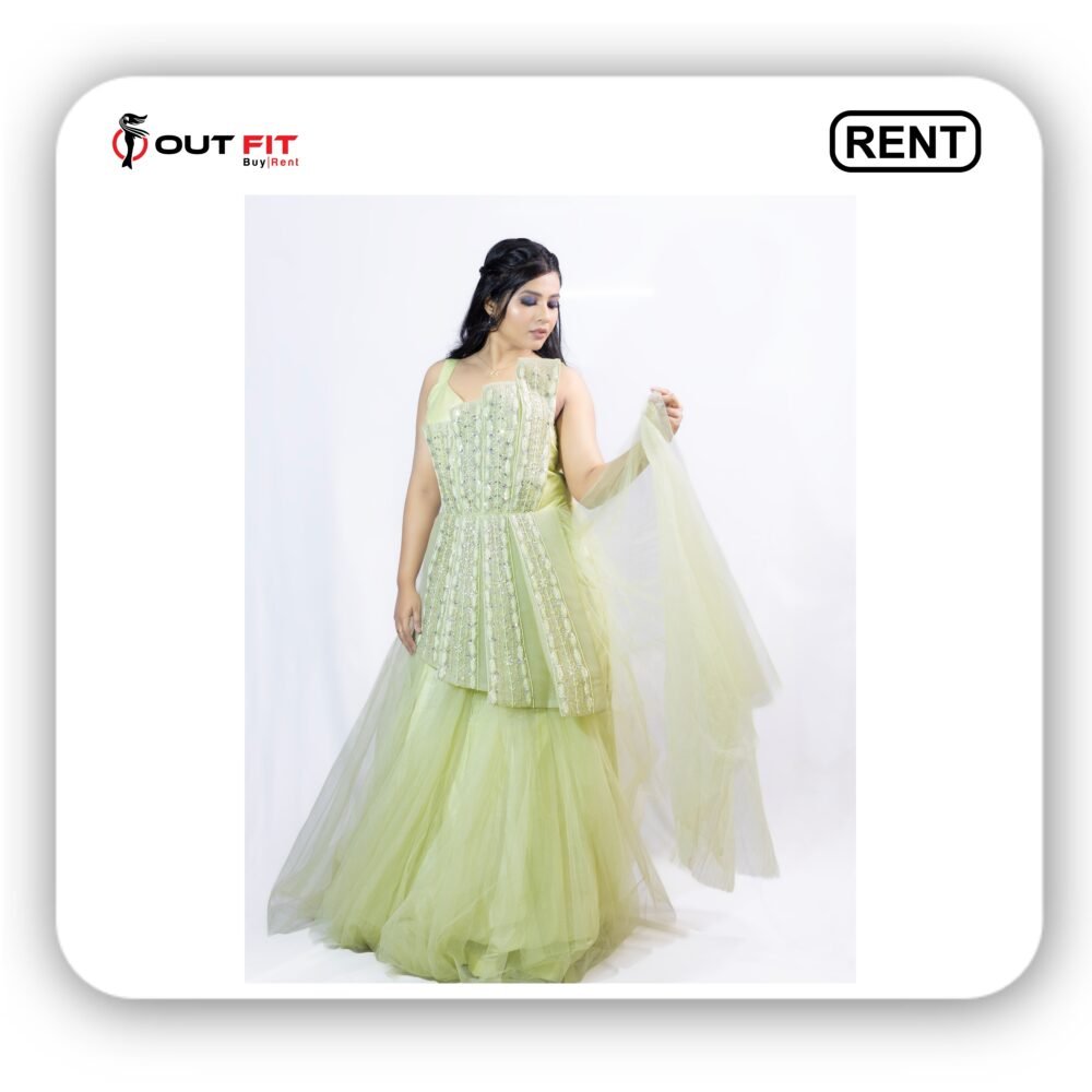 green net layered gown for rent in bangalore (2) Green Net Layered Gown for Rent in Bangalore: Your Perfect Outfit