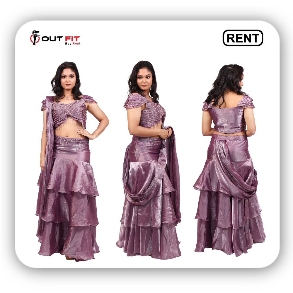 soft lavender purple indo-western lehenga top on rent bangalore