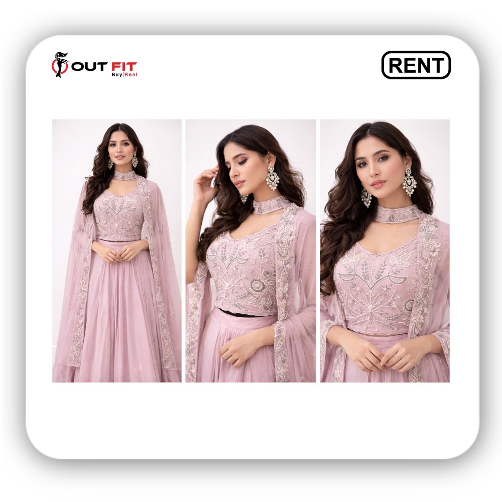 Pastel blush pink Indo-western lehenga on rent in bangalore
