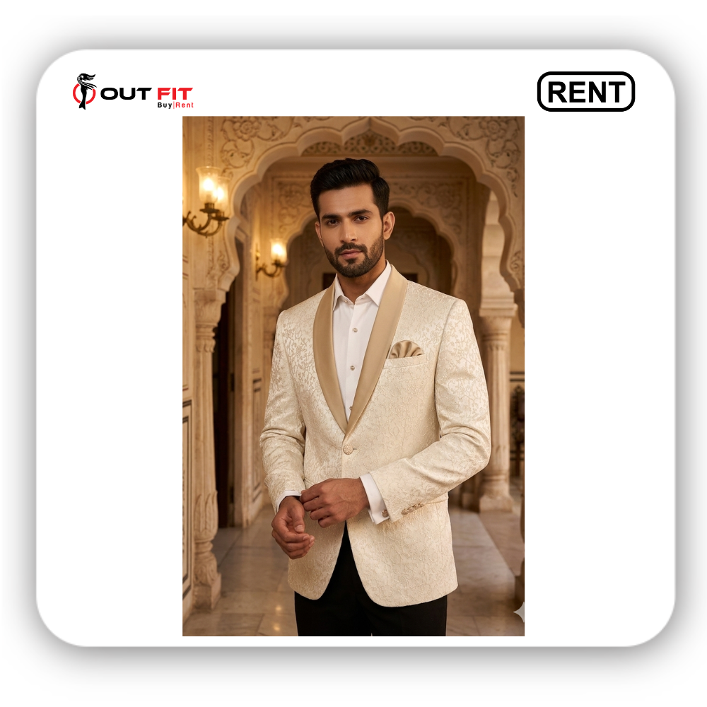 Ivory Tuxedo Suit for men wedding on rent in bangalore
