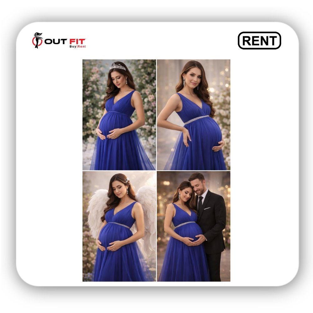 Navy Blue Net Designer Gown On Rent In Bangalore
