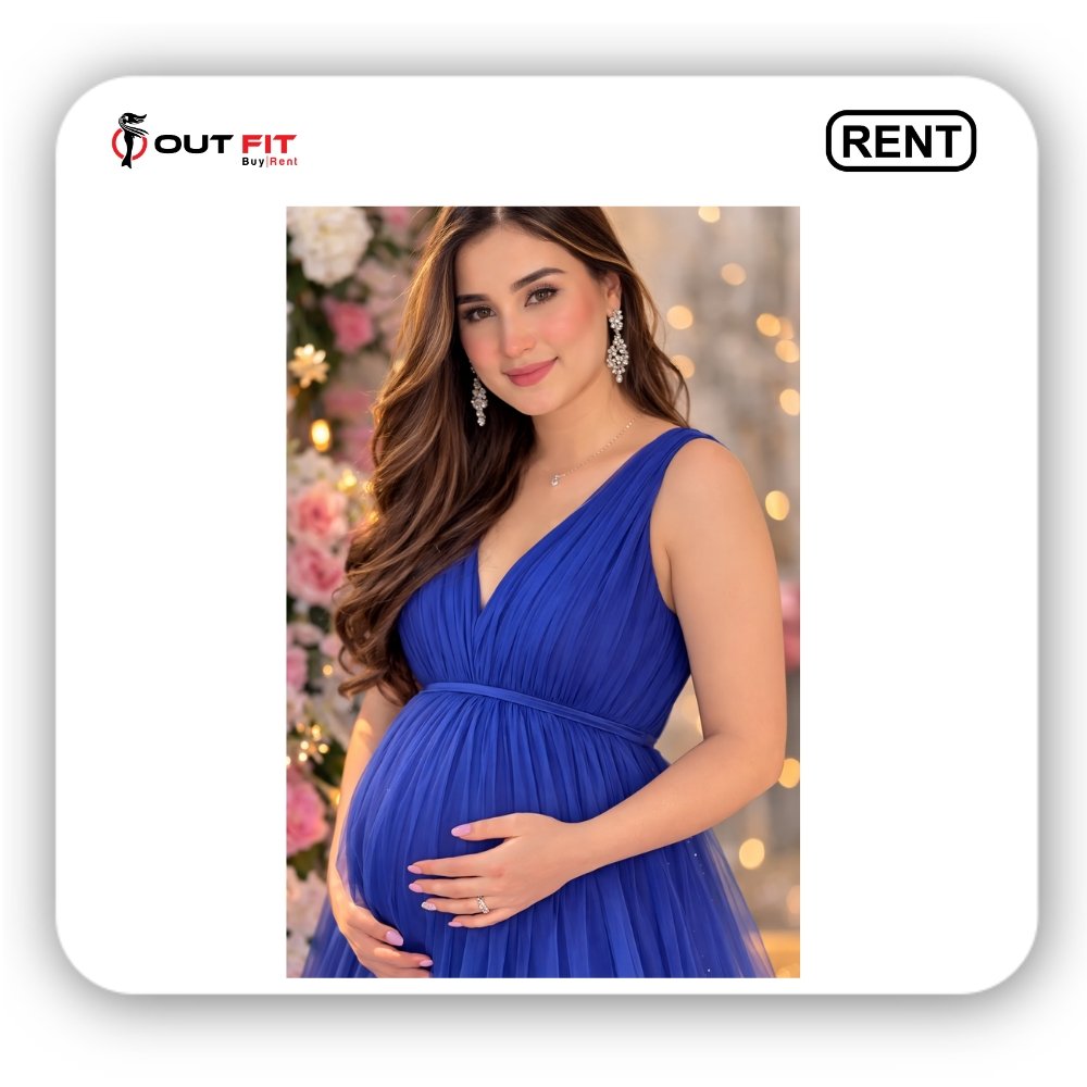 Navy Blue Net Designer Gown On Rent In Bangalore