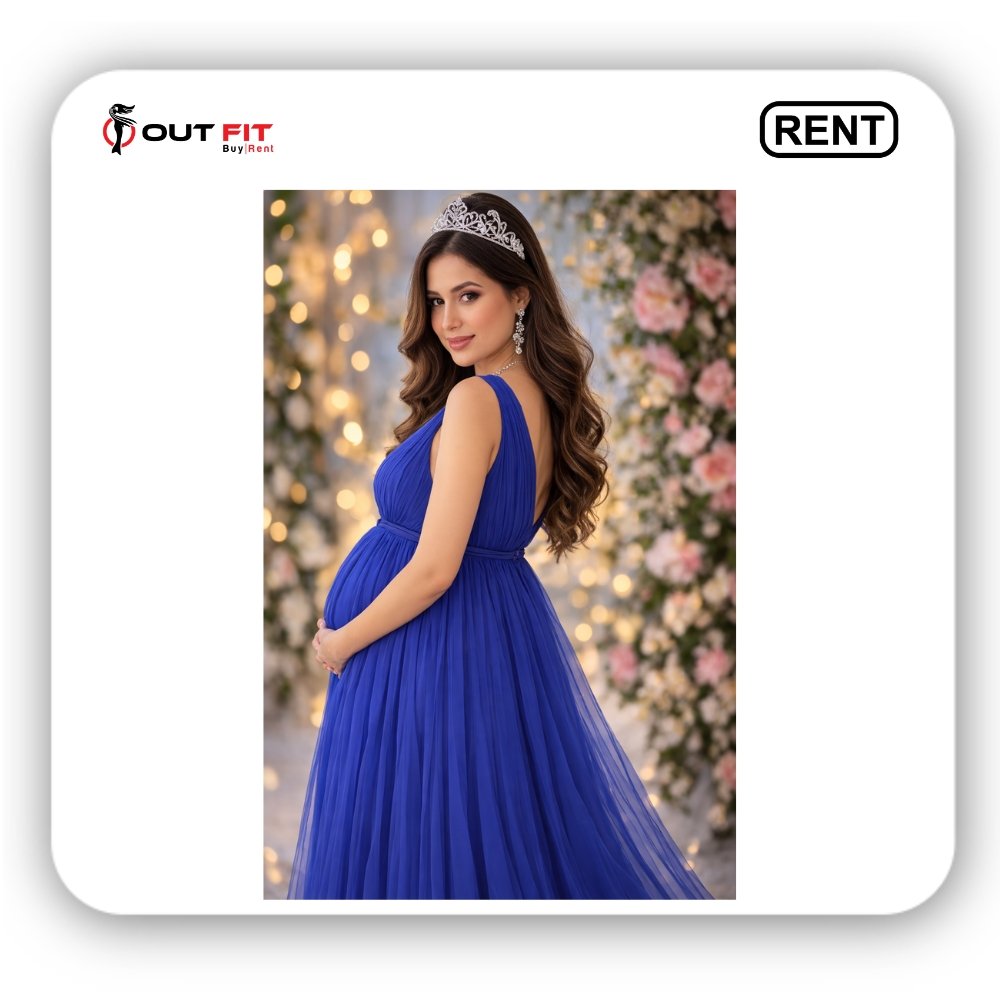 Navy Blue Net Designer Gown On Rent In Bangalore