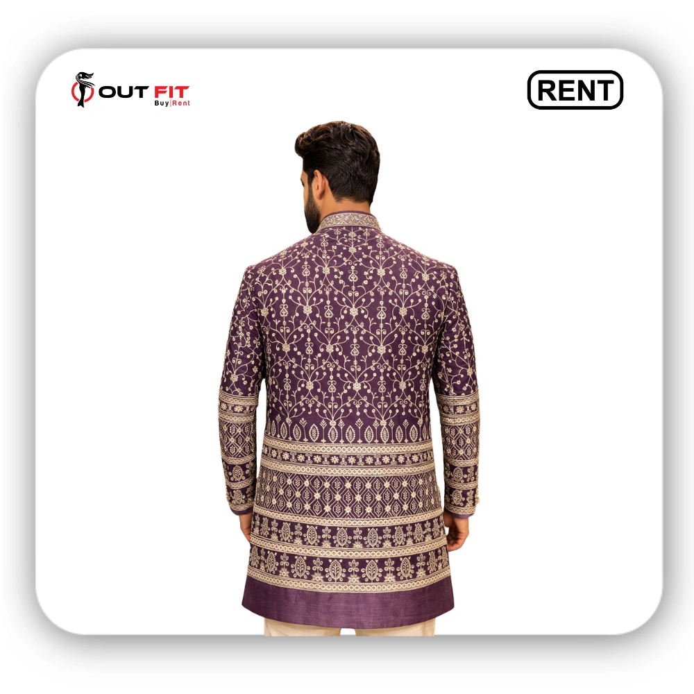 Royal Purple Indo-Western Sherwani for men wedding on rent in bangalore