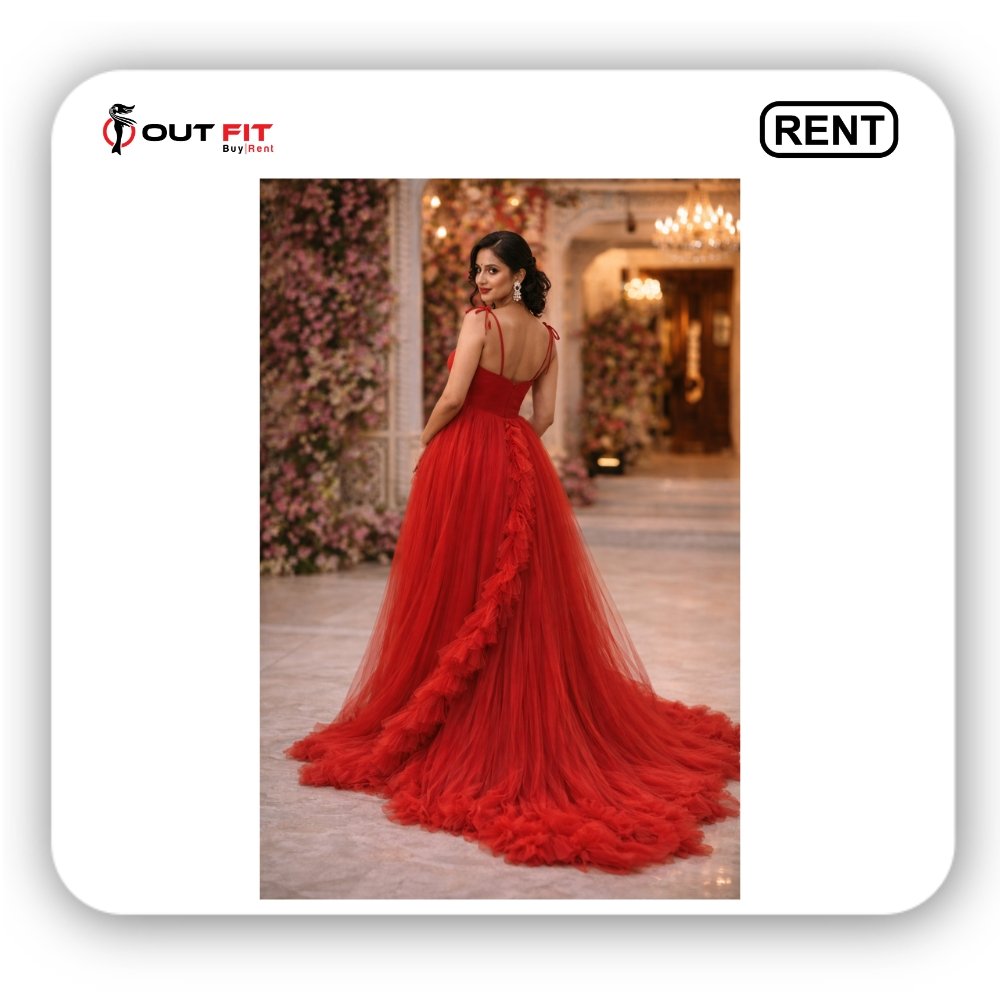 Red Maternity Shoot Net Dress On Rent in Bangalore