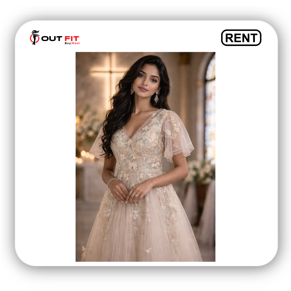 Elegant Ivory Floral Bridal Gown On Rent In Bangalore