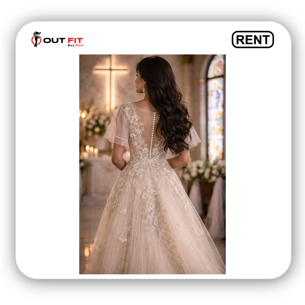 Elegant Ivory Floral Bridal Gown On Rent In Bangalore