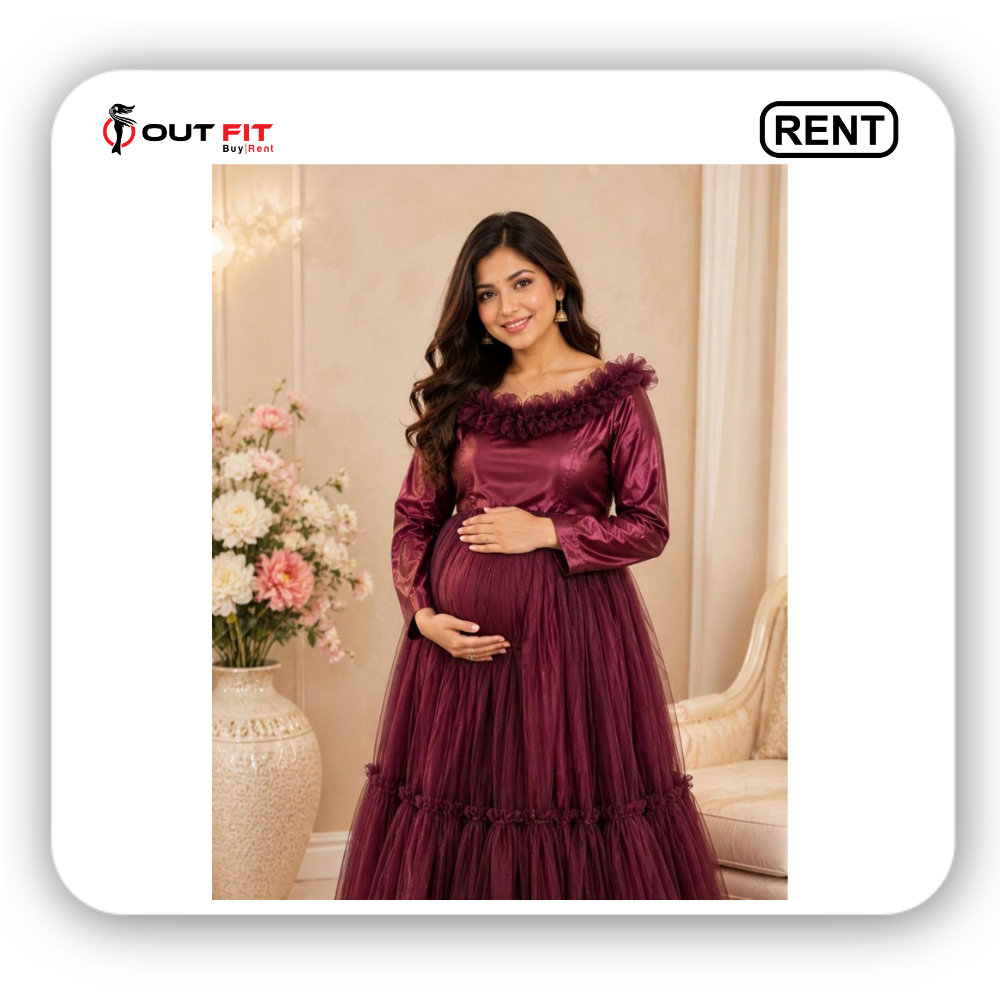 deep wine maternity dress for photoshoot on rent in bangalore (2) deep wine maternity dress for photoshoot on rent in bangalore