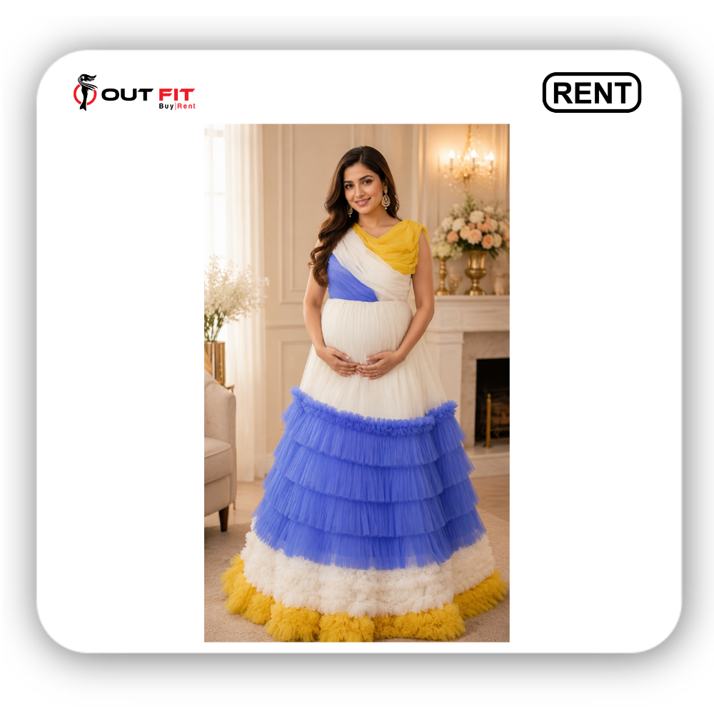 rainbow colour maternity gown for photoshoot on rent in bangalore (2)