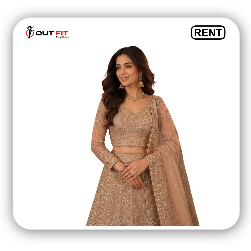 Golden Lehenga Royal Look On Rent in Bangalore | Luxury Ethnic Wear