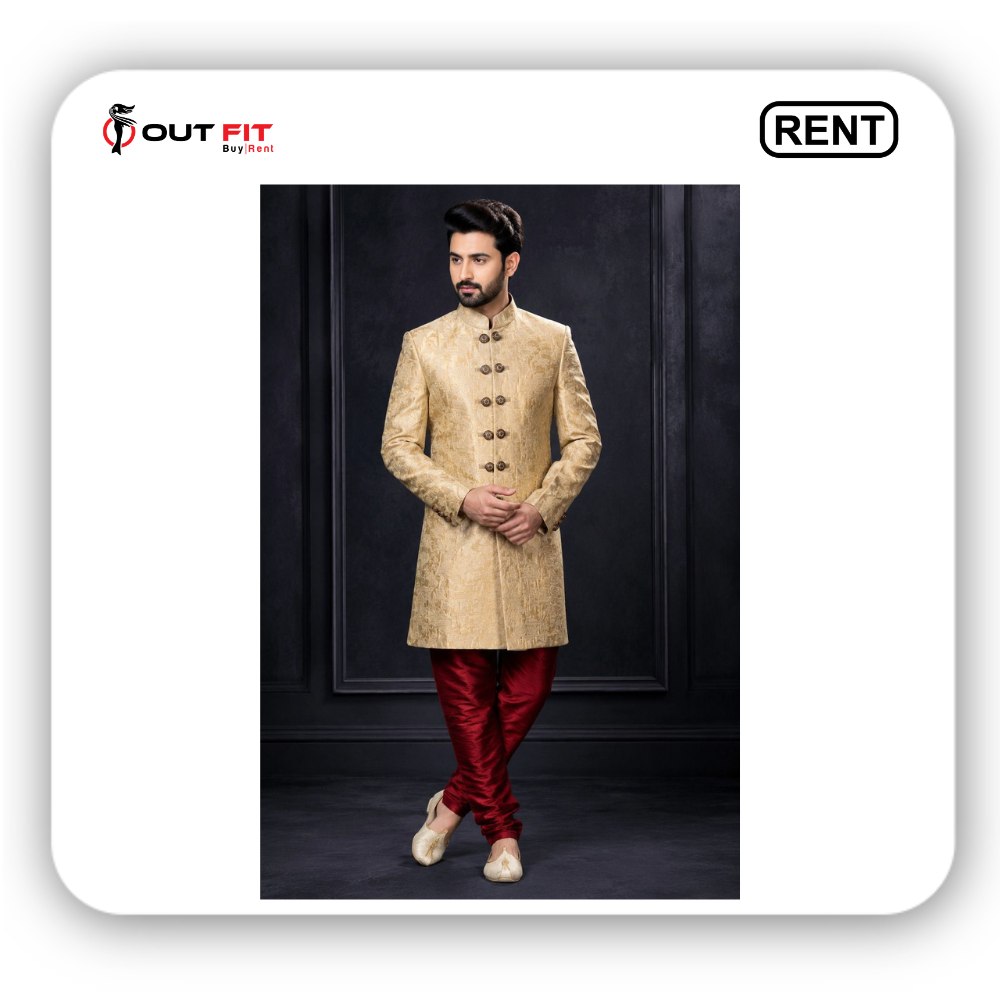 golden silk sherwani for wedding on rent bangalore