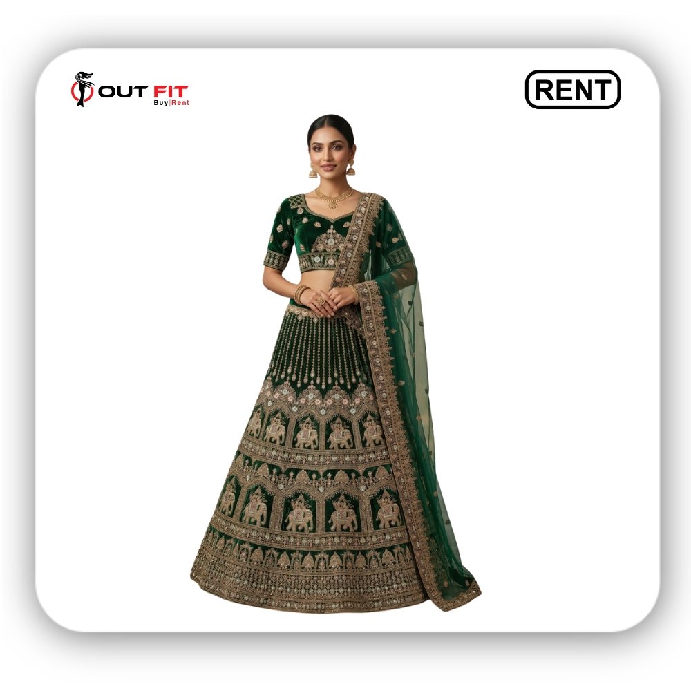 green embroidery lehenga rent in bangalore