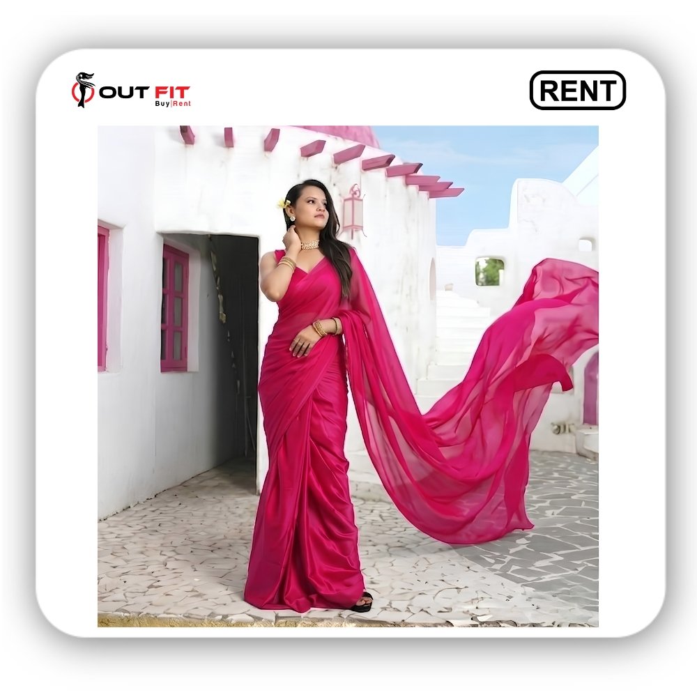 Pink Photoshoot Long Saree for Rent in Bangalore