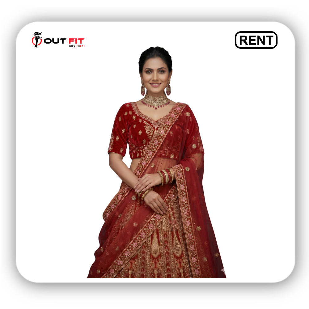 red embroidery lehenga on rent in bangalore (2)