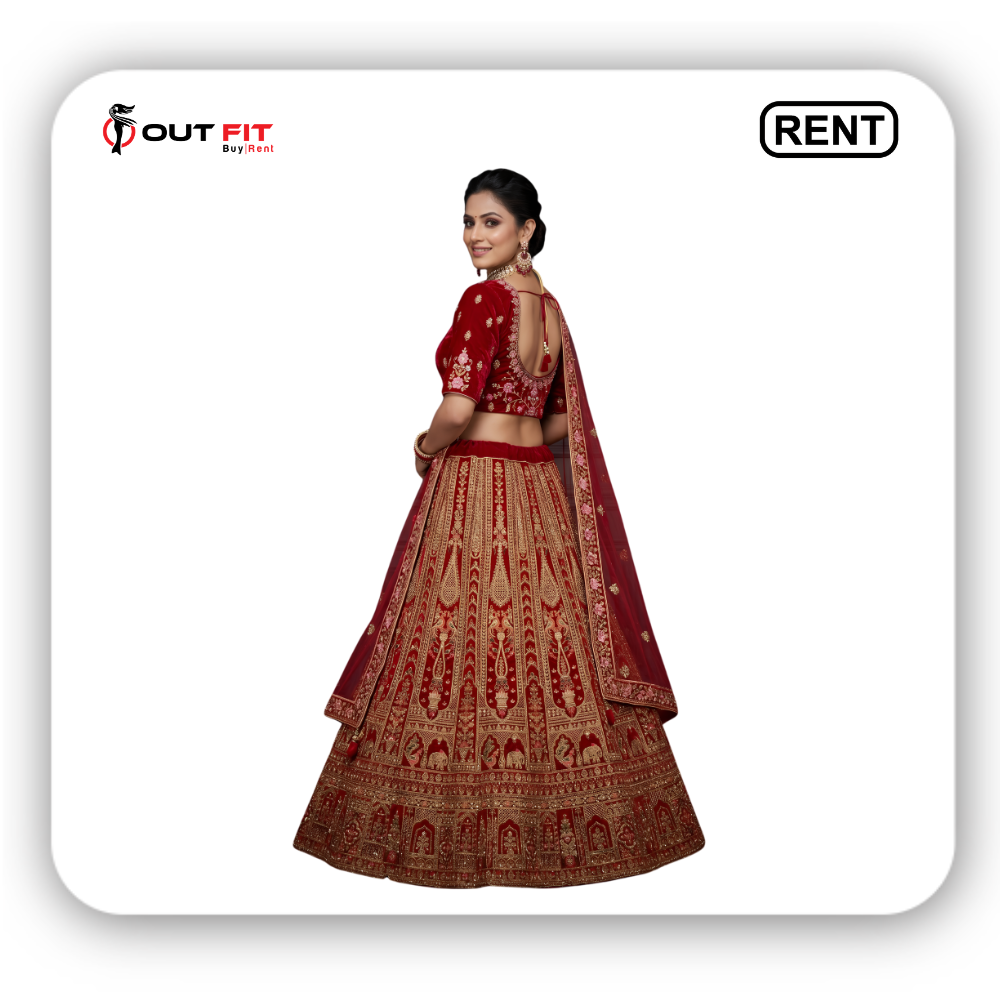 red embroidery lehenga on rent in bangalore