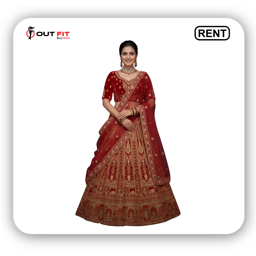 red embroidery lehenga on rent in bangalore