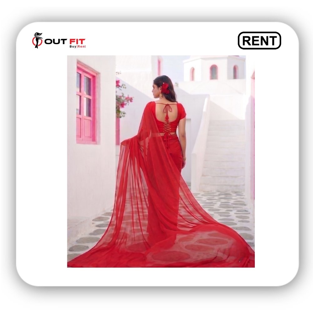 Red Pre Wedding Long Saree On Rent In Bangalore