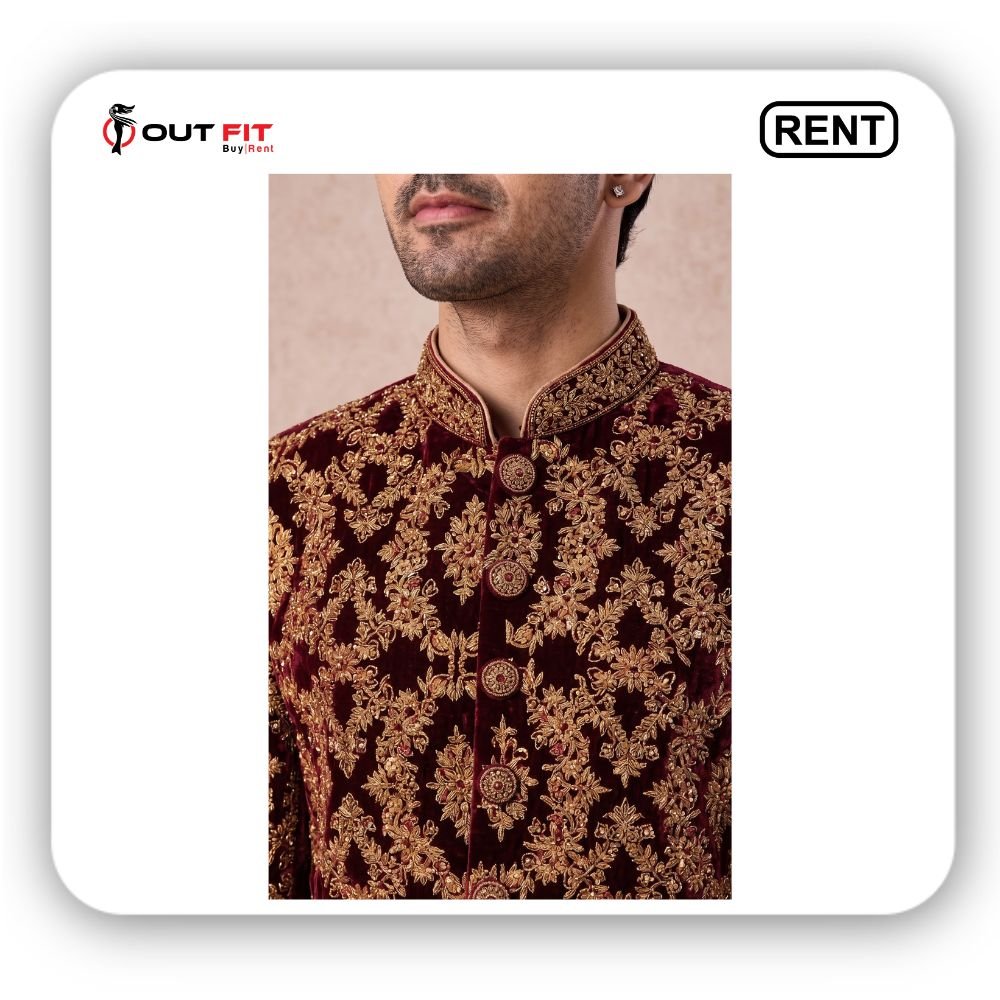 royal manor embroidery suit rental in bangalore (2) Royal Manor Velvet Sherwani On Rent In Bangalore | Elite Men's Style