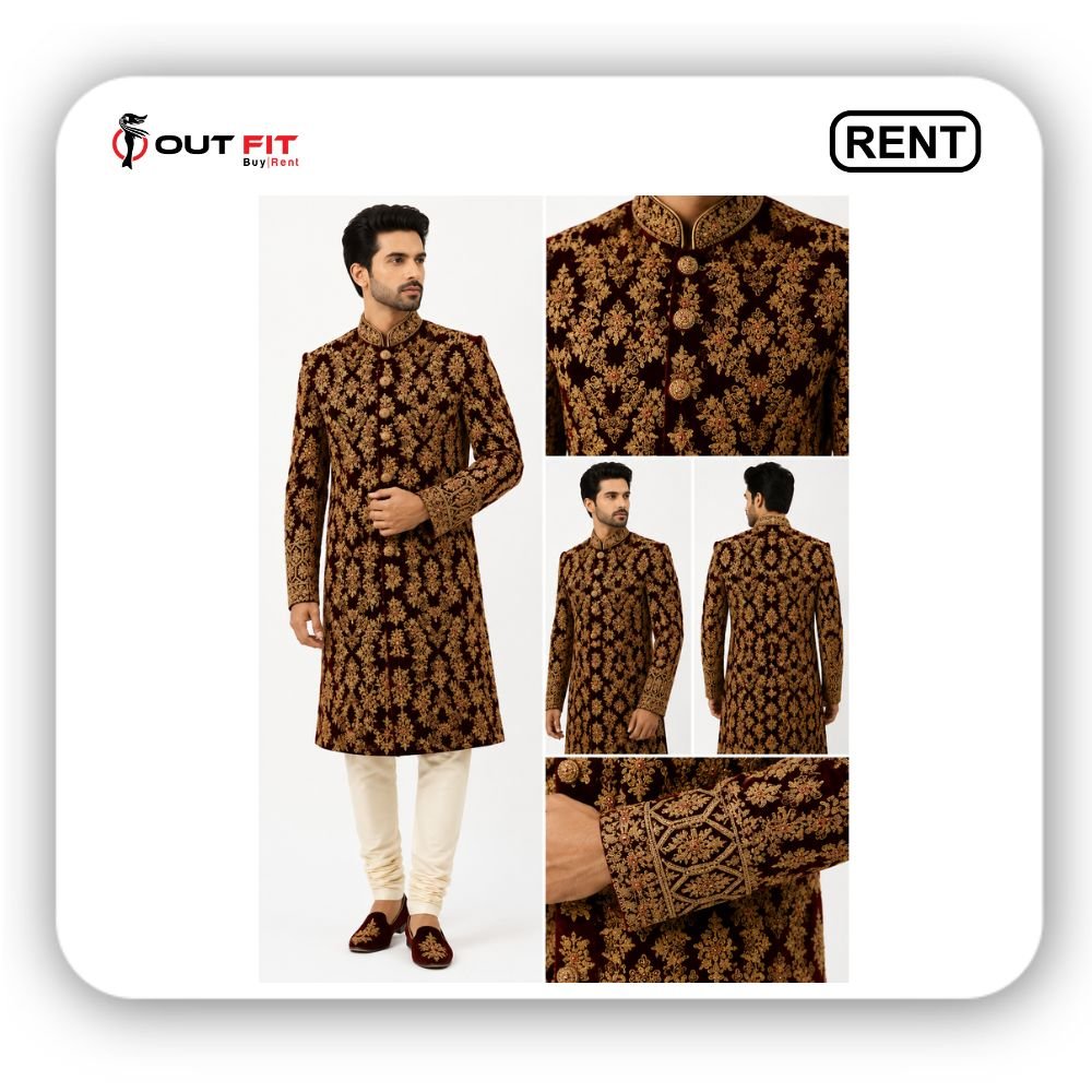 royal manor embroidery suit rental in bangalore (3) Royal Manor Velvet Sherwani On Rent In Bangalore | Elite Men's Style