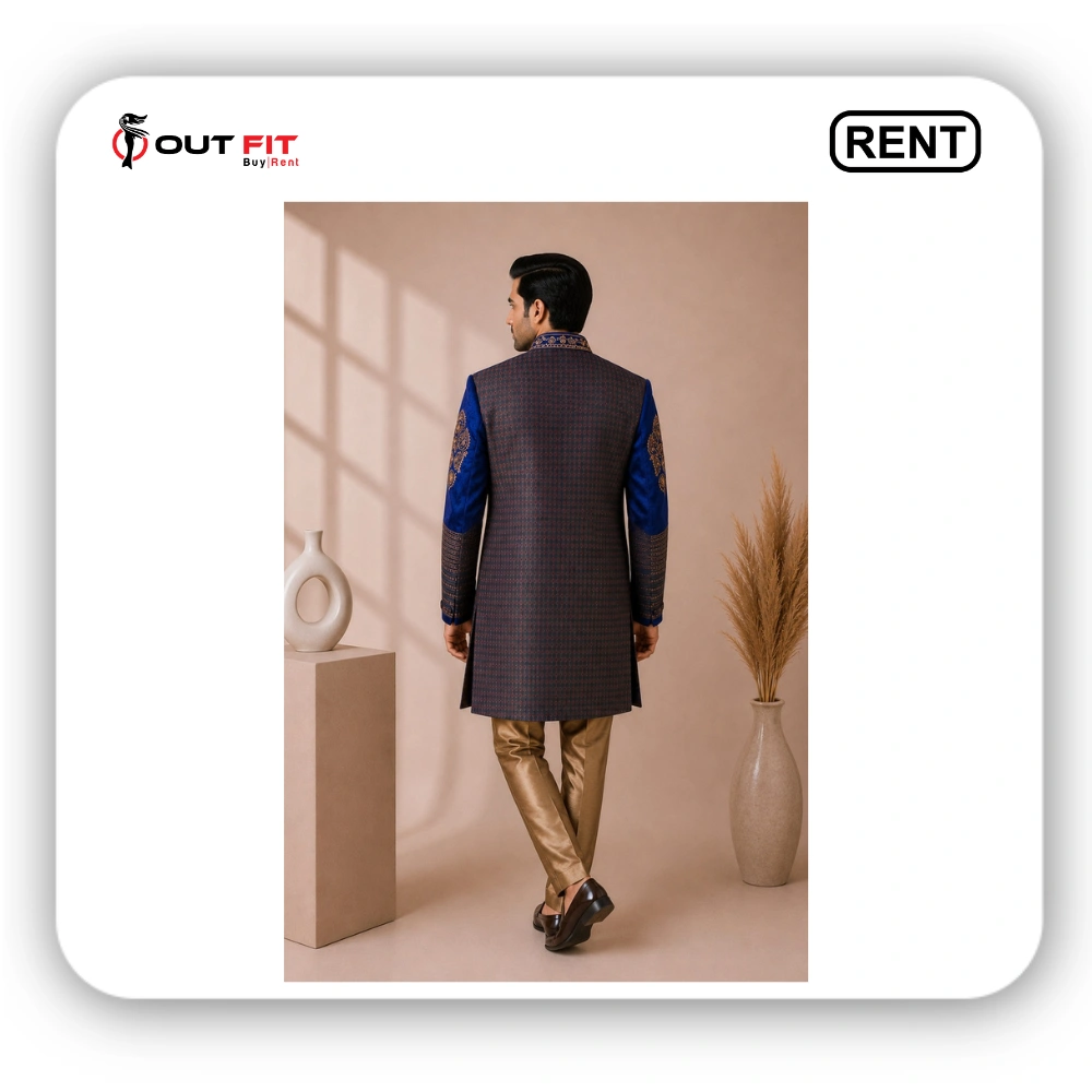 Royal Blue Embroidery Sherwani For Groom On Rent In Bangalore (2) Royal Blue Embroidery Sherwani For Groom On Rent In Bangalore